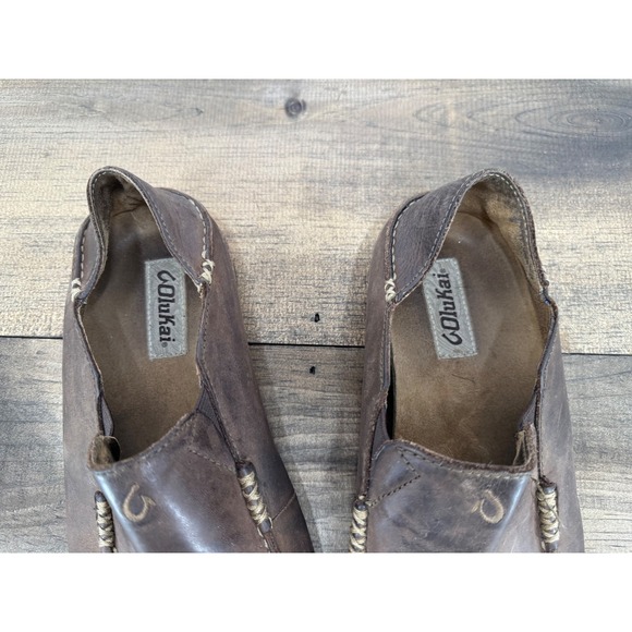 OluKai Moloa Brown Leather Slip On Loafer Collapsable Back Shoes Mens Size 9.5 - Picture 4 of 11